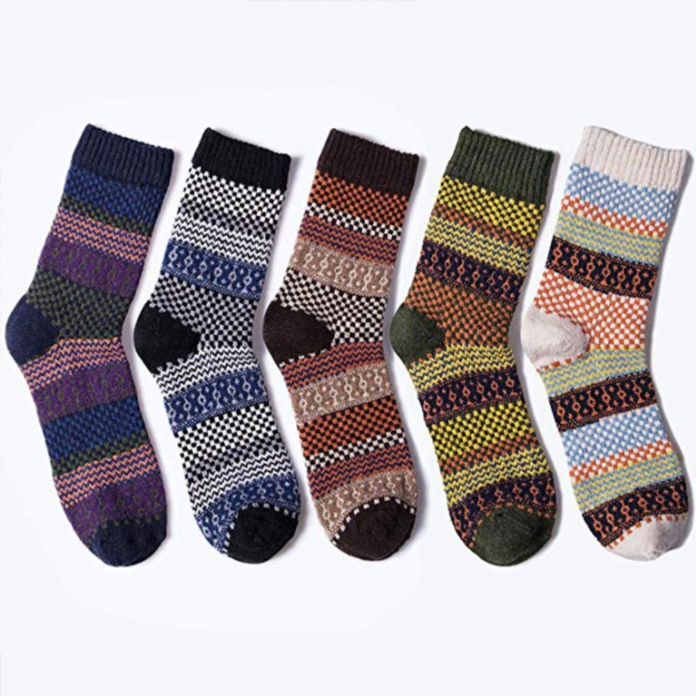 5 Pairs Men's Vintage Cony Hair Crew Socks - Picture 3 of 7